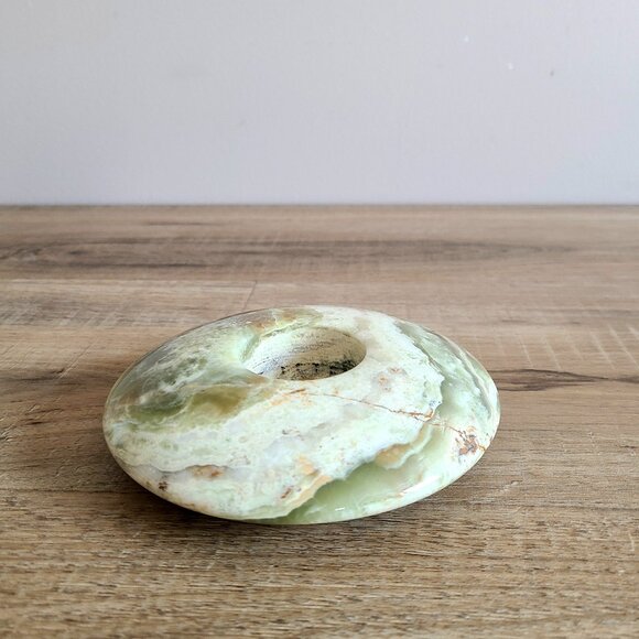 Green Beige Brown Onyx stone candleholder. Home decor. - Picture 1 of 4